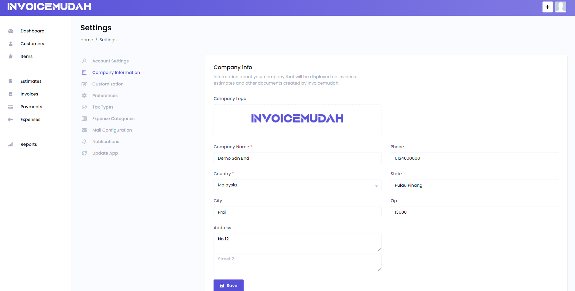 Company Information Page