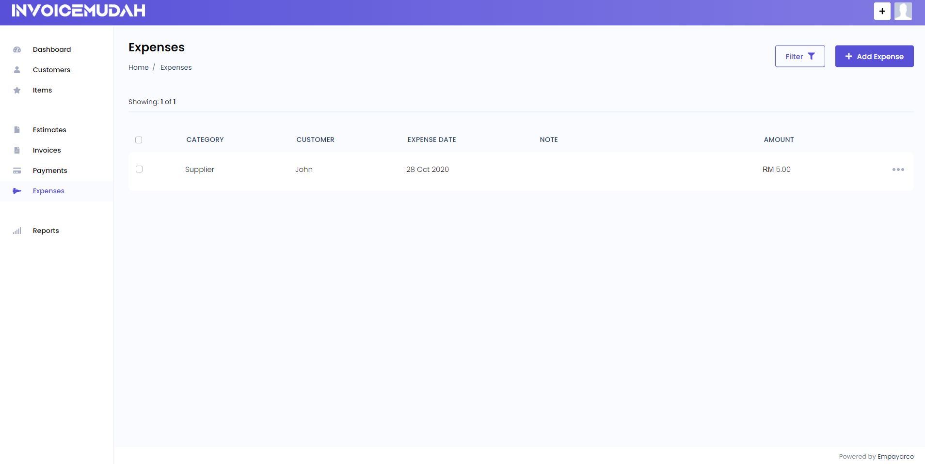 Expenses Page