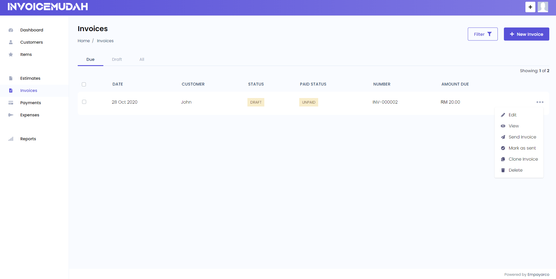 Invoices Page