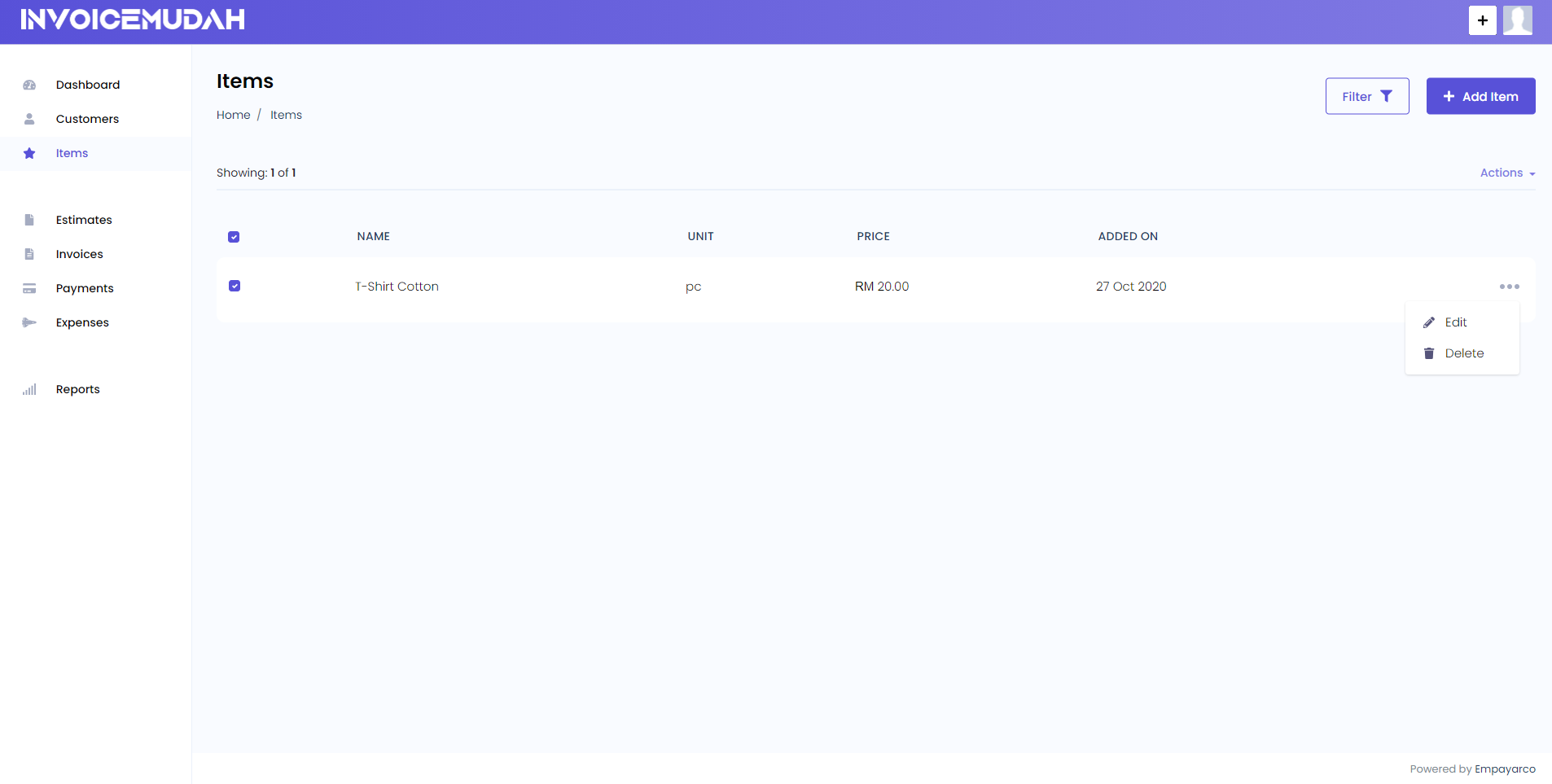 Items Page