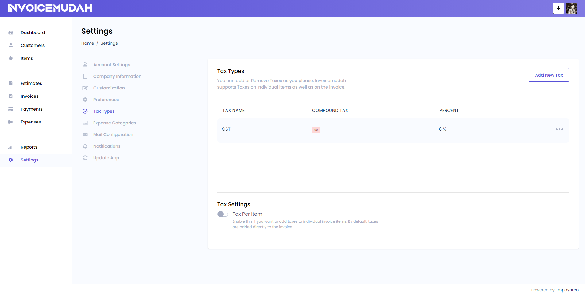 Tax Types Page